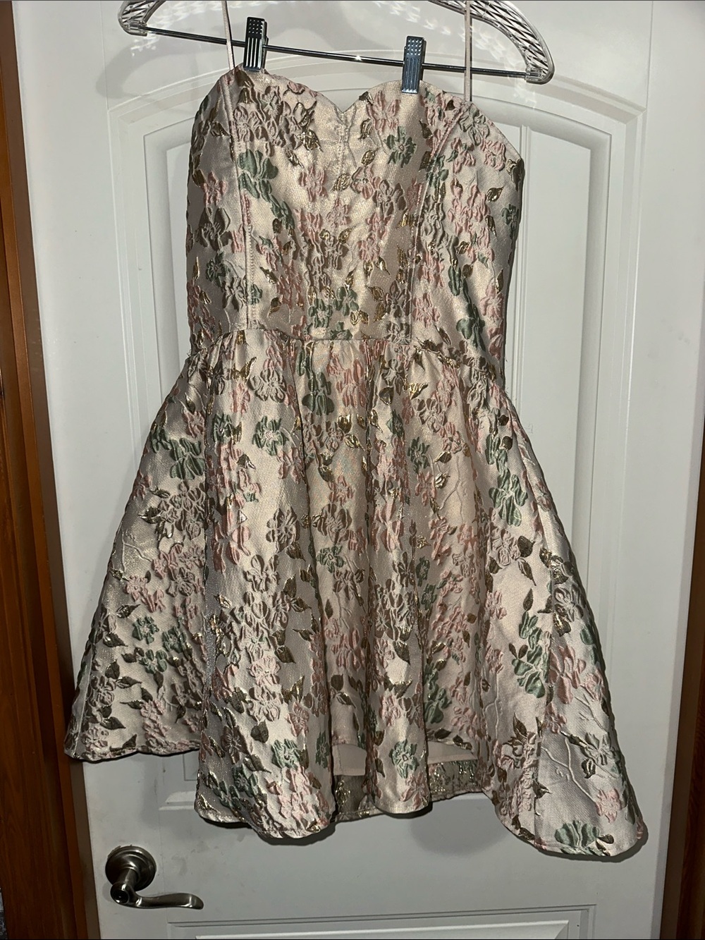 Francesca's Strapless Floral Jacquard Dress in Blush Pink and Green size xl